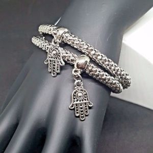 Good Luck Art Deco Hamsa Protection Stretch Bangle